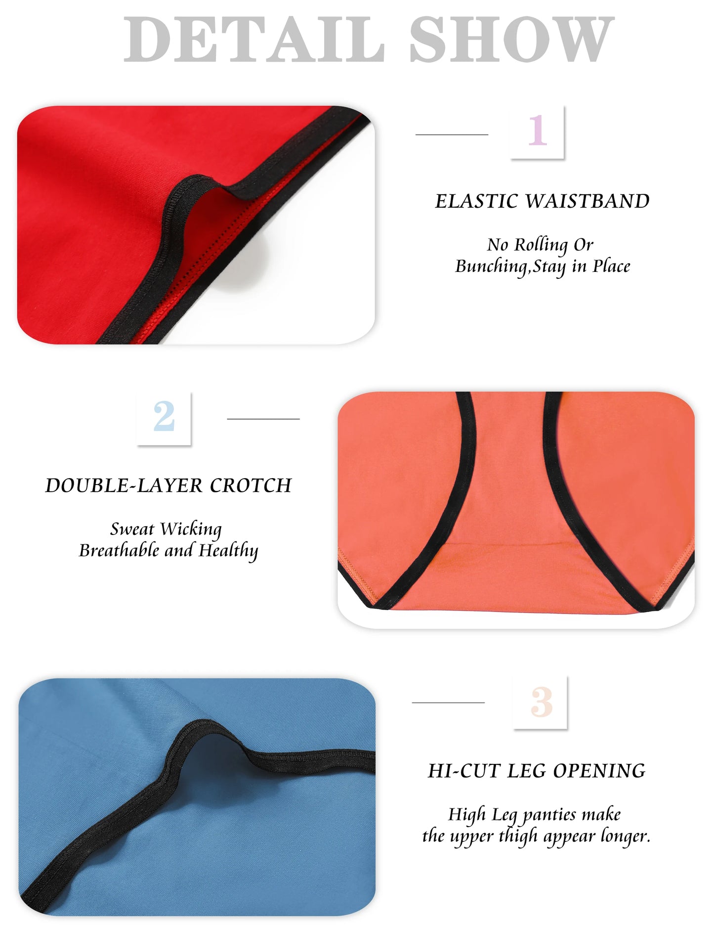 Molasus 6PCS Women High Cut Bikini Panties Breathable & Healthy Cotton Underwear Ladies No Ride Up Underpants Large Size - She Vibess By C2P