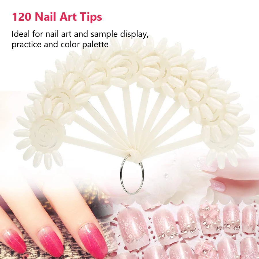 False Natural and Clear Nail Polish, UV Gel Practice Fan Style, Swatch Display Stand, Tips Tools, 10Pcs Set - She Vibess By C2P