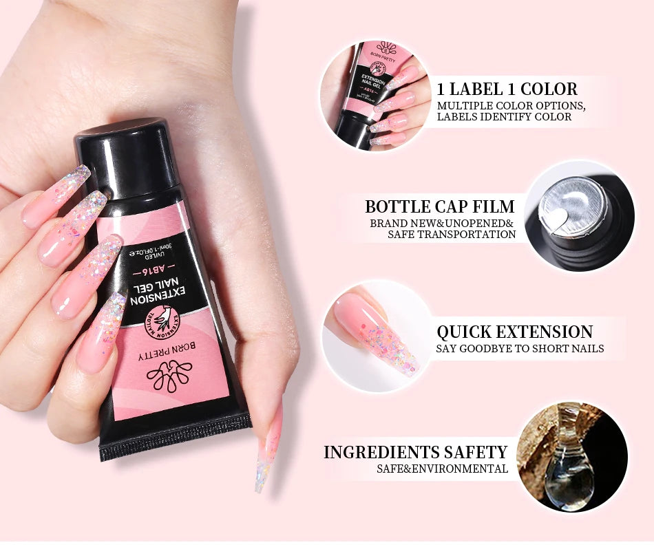 BORN PRETTY 30ml Glitter Acrylic Gel Finger Extension Nail Polish Silver Pink Extension Gel Polish Soak Off Nail Slip Solution - She Vibess By C2P