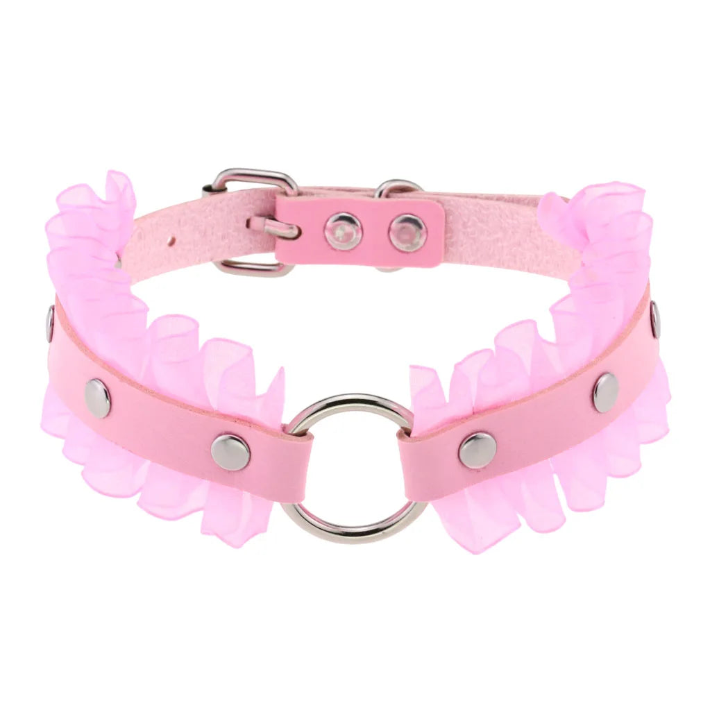 DIEZI Harajuku Pink PU Leather Star Heart Flower Choker Necklace Torques For Women Men Gothic Pink PU Leather -I’m Over 21 - She Vibess By C2P