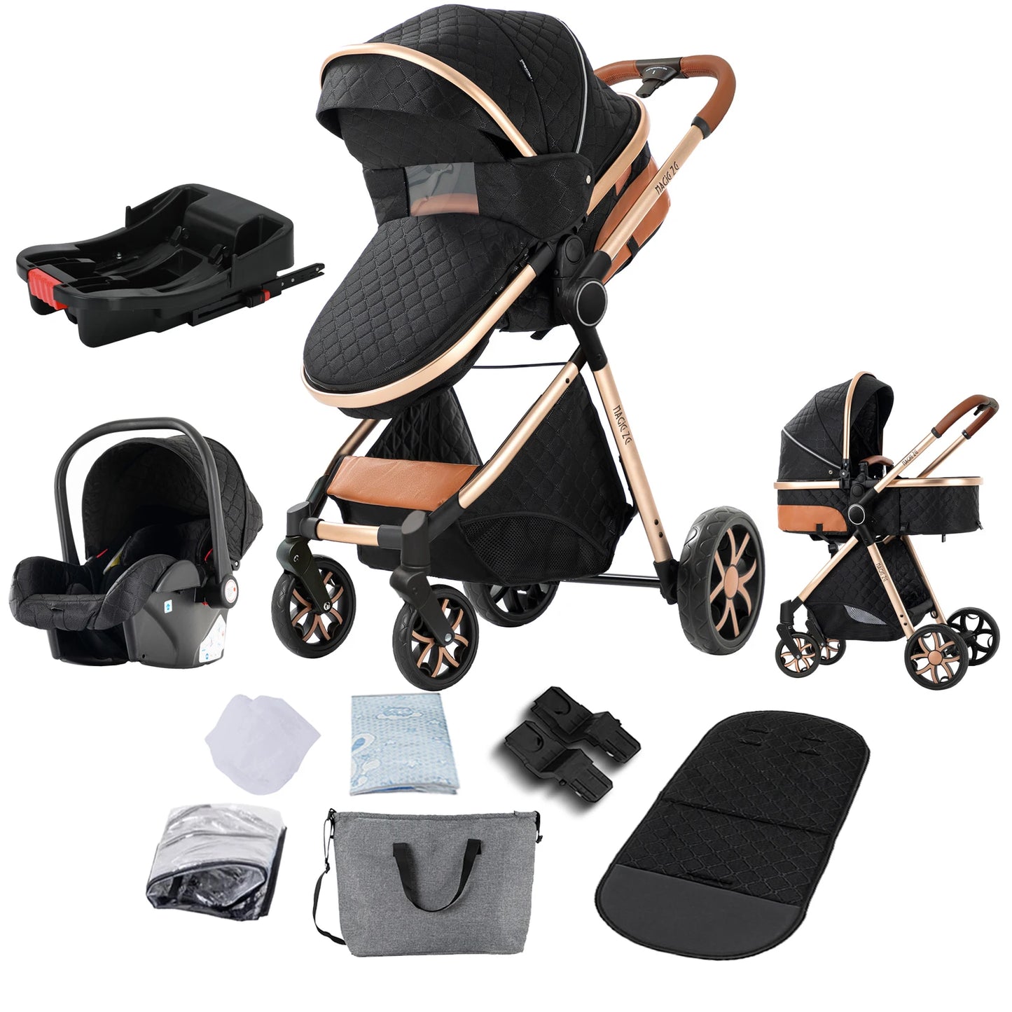 Lightweight Baby Stroller 3 in 1 Newborns Travel System Prams Multifunctional High Landscape Baby 4 IN 1 Strollers with Isofix - She Vibess By C2P