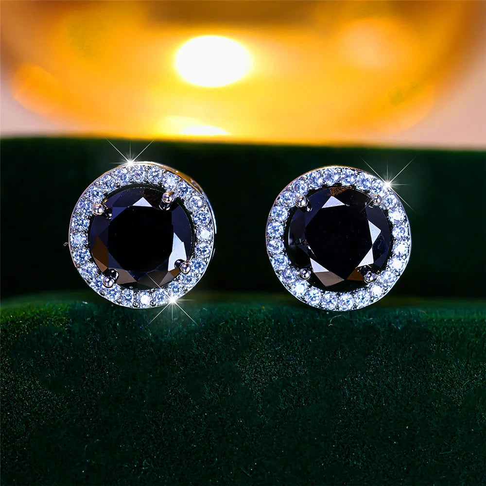 Luxury Female Crystal Purple Blue Green Round Stud Earrings Silver Color Wedding Jewelry For Women - She Vibess By C2P