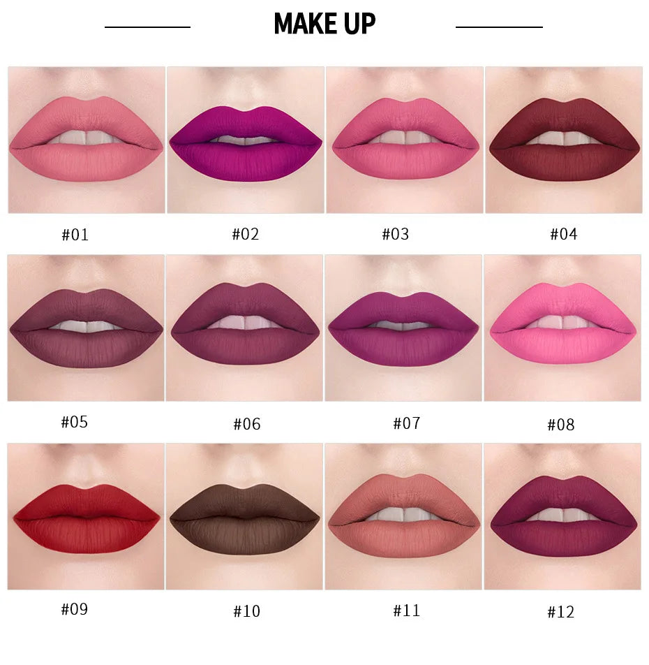 Matte Pink Velvet Lipstick Sexy Nude Red Brown Purple Lipgloss Gloss Velvety Lipstick Waterproof Makeup Long Lasting Lipstick - She Vibess By C2P