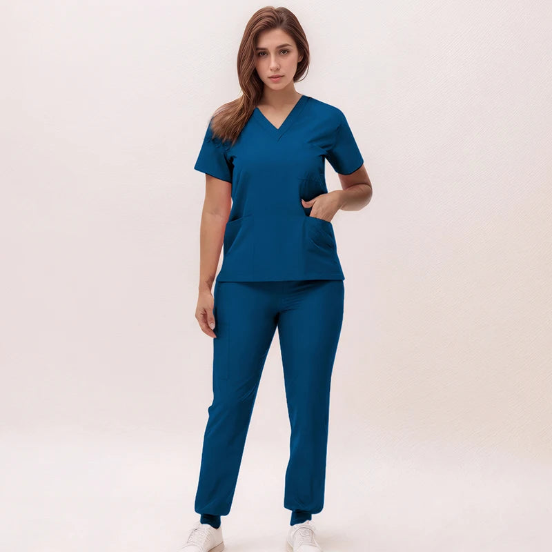 2025 New Nurse Uniforms V-neck Top Jogger Pants Scrub Sets Surgical Workwear Dentist Nursing Suit Hospital Doctor Outfit S21 - She Vibess By C2P