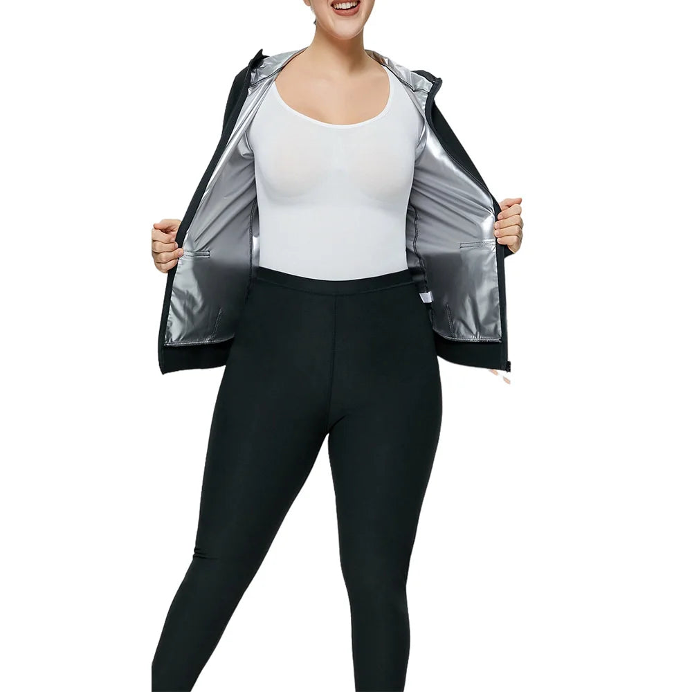 2pcs Women Sweat Sauna Suit Set - Full Zip Fitness Sauna Jacket and Leggings for Comfort and Performance Heat Up Your Workouts a - She Vibess By C2P