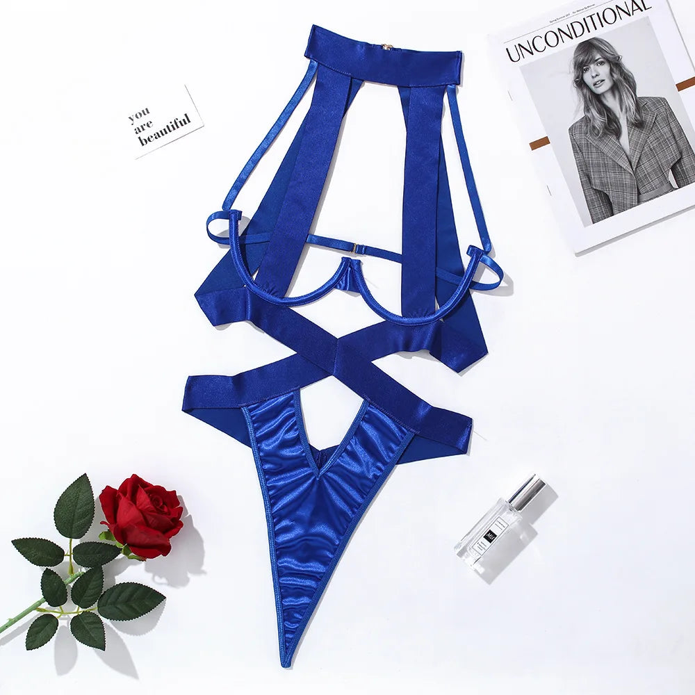 Sexy Lingerie Set Bandage Sexy Lingerie Bodysuit Women Halter Hollow Out Exotic Clothes Black Porn Bottom Sissy Hot Sensual Body-I’m Over 21 - She Vibess By C2P