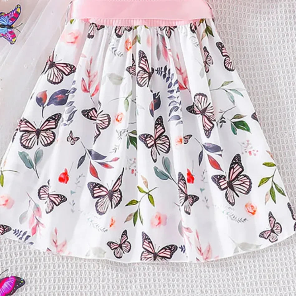 Cute and Comfortable Girls Summer Dress with Butterfly Print and Pitted Stripes Wear Special Occasions Girls Casual Dresses - She Vibess By C2P