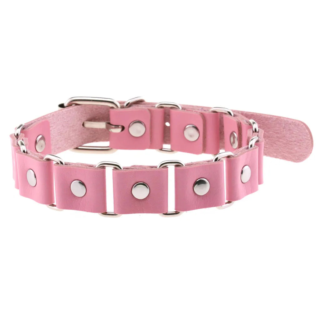 DIEZI Harajuku Pink PU Leather Star Heart Flower Choker Necklace Torques For Women Men Gothic Pink PU Leather -I’m Over 21 - She Vibess By C2P
