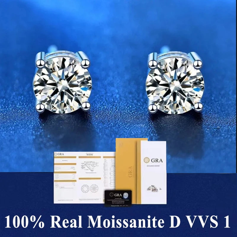2 GRA Certificates S925 Sterling Silver Stud Earrings For Women And Men 100% Real Moissanite Pass Diamond Test Pen Fine Jewelry - She Vibess By C2P
