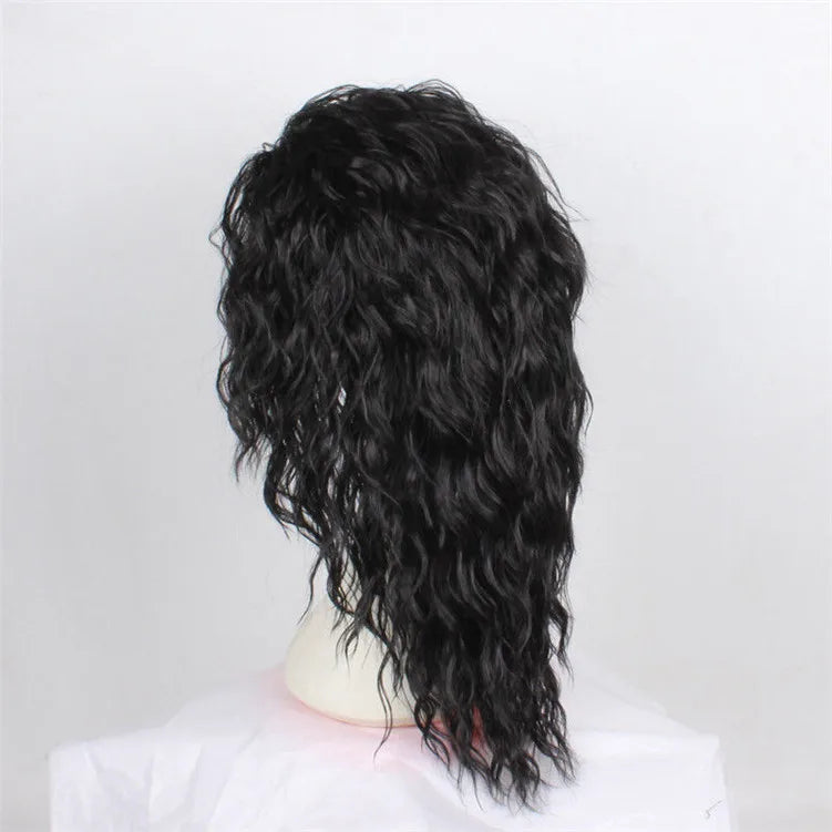 Michael Cosplay Black Wig Michael Role Play Medium Long Curly Black Hair Wig Halloween Cos Wigs - She Vibess By C2P