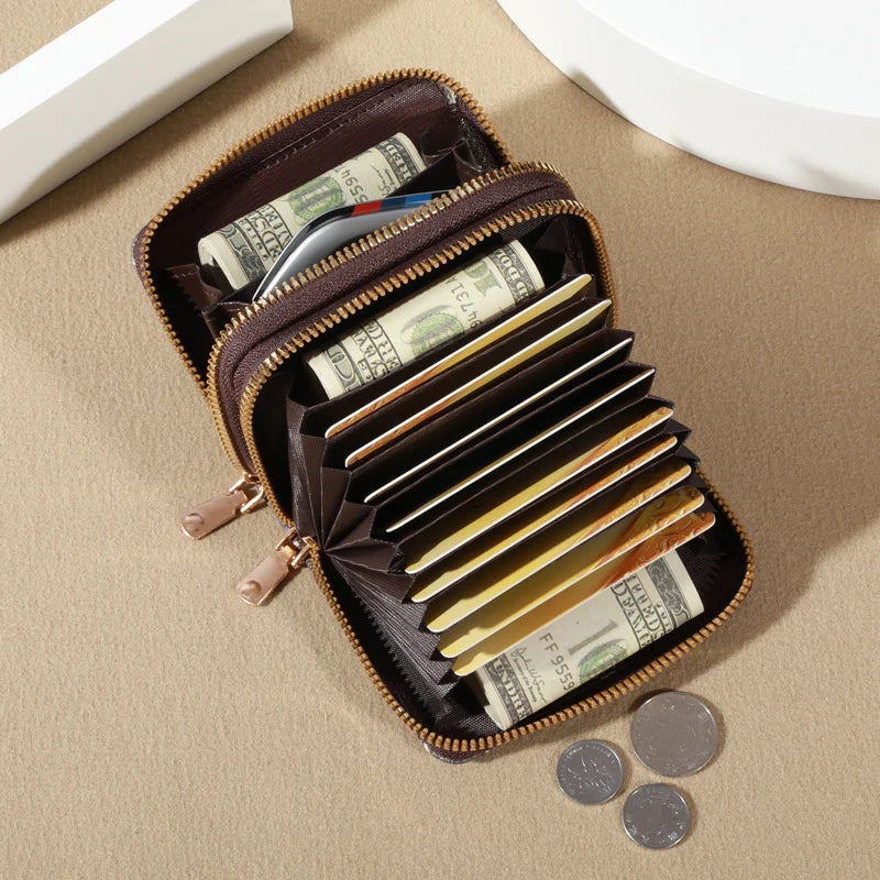 Chic Vintage Zippered Card Holder Wallet for Women - Secure Multi-Card Slots, Fashionable Faux Leather with Coin PurseLuxurious - She Vibess By C2P