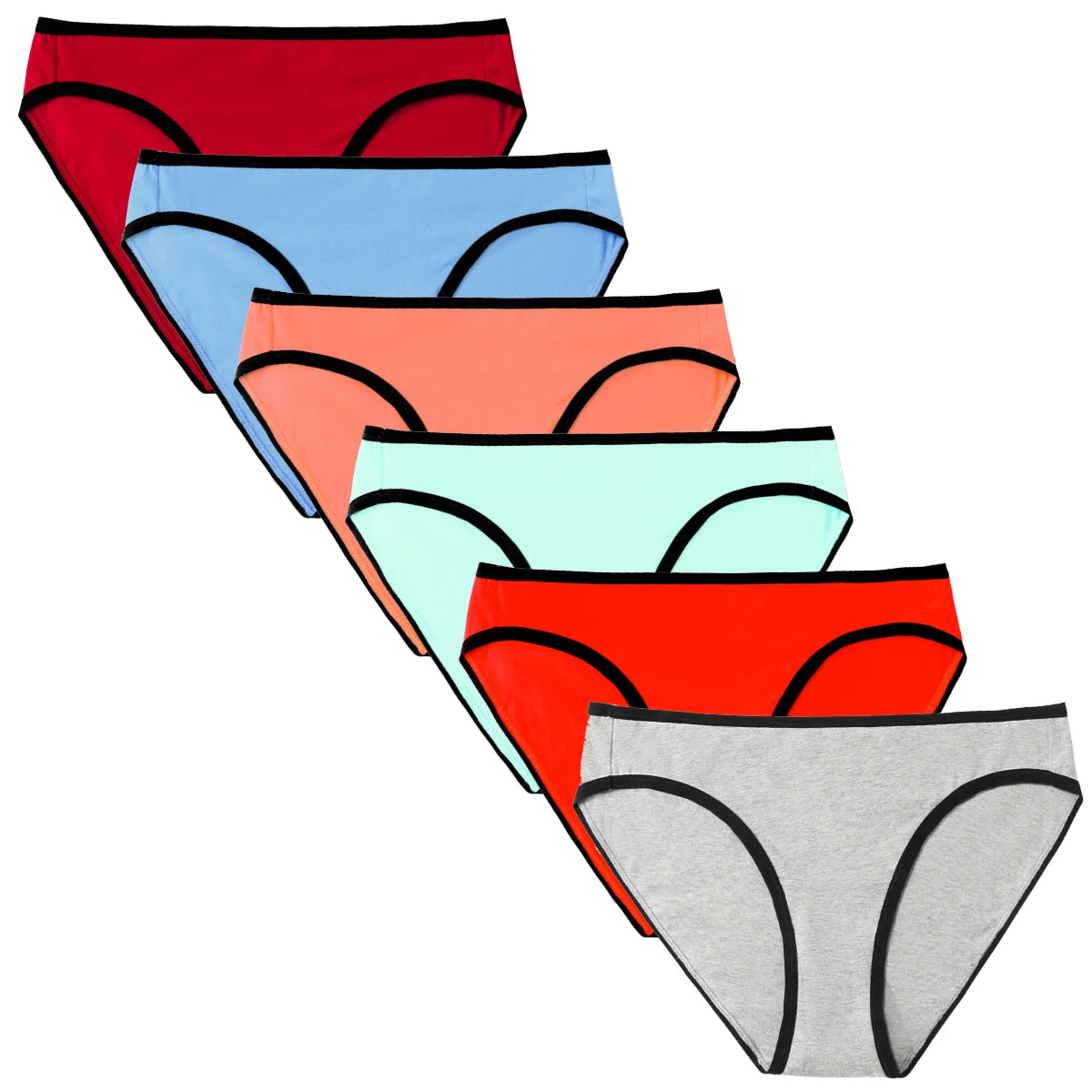 Molasus 6PCS Women High Cut Bikini Panties Breathable & Healthy Cotton Underwear Ladies No Ride Up Underpants Large Size - She Vibess By C2P