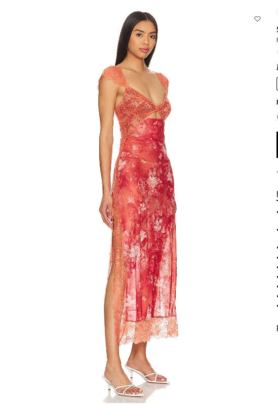 Summer New Lace Backless Shoulder Strap Splicing Slit Pattern Long Dress Women's Clothing - She Vibess By C2P