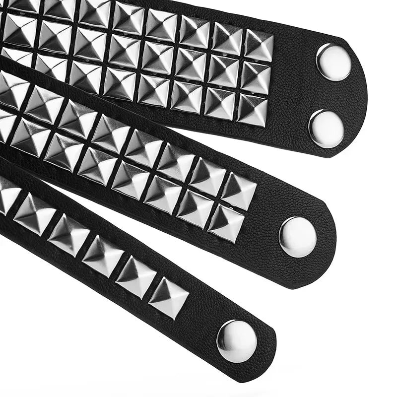 Y2K Wrist Fashion Square Bead Rivet Wrist Strap Personalized Retro Pyramid Punk PU Jewelry Bracelet Belt Strap Suitable for Men Women - She Vibess By C2P