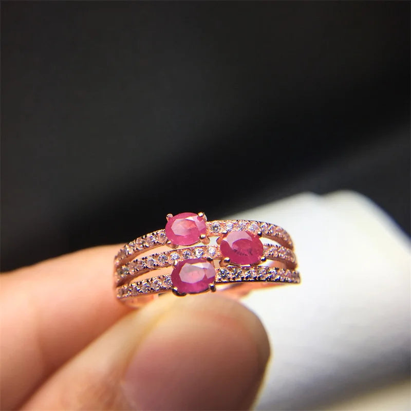 Wedding Ring for Women Real Pure 925 Sterling Silver Natural Ruby Genuine Gemstone Rose Gold Jewelry Birthstone Engagement - She Vibess By C2P