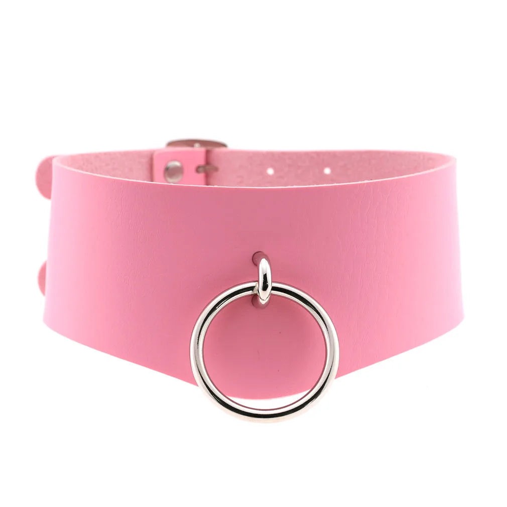 DIEZI Harajuku Pink PU Leather Star Heart Flower Choker Necklace Torques For Women Men Gothic Pink PU Leather -I’m Over 21 - She Vibess By C2P