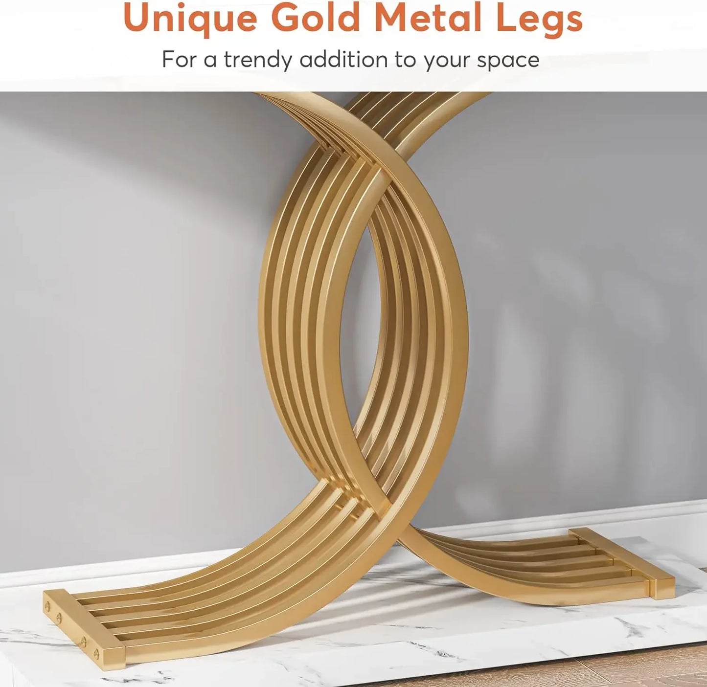 Tribesigns Gold Entryway Table, Modern 39-Inch Console Faux Marble Narrow Wood Sofa with Geometric Metal Legs - She Vibess By C2P