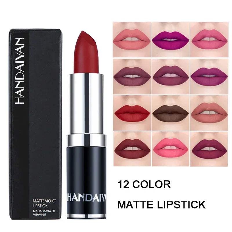 Matte Pink Velvet Lipstick Sexy Nude Red Brown Purple Lipgloss Gloss Velvety Lipstick Waterproof Makeup Long Lasting Lipstick - She Vibess By C2P