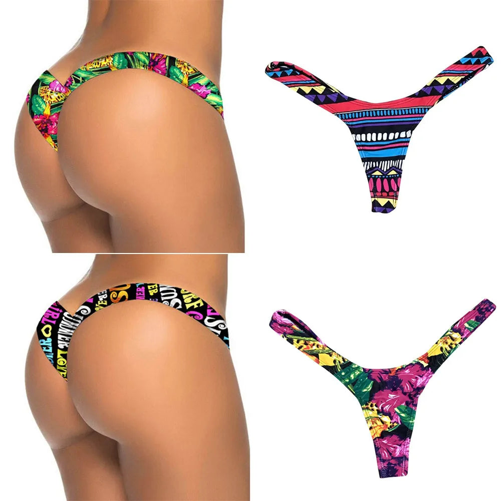 Women Trend Print Bikini Bottom Causal All-Match Low Waist Thongs Bathing Swimwear Hot Selling Beach Bottom G-Strings - She Vibess By C2P