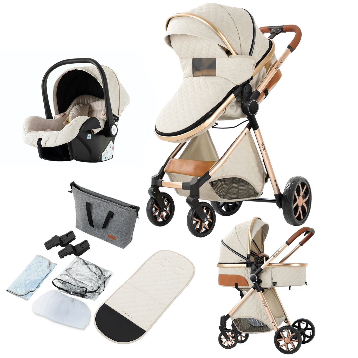 Lightweight Baby Stroller 3 in 1 Newborns Travel System Prams Multifunctional High Landscape Baby 4 IN 1 Strollers with Isofix - She Vibess By C2P