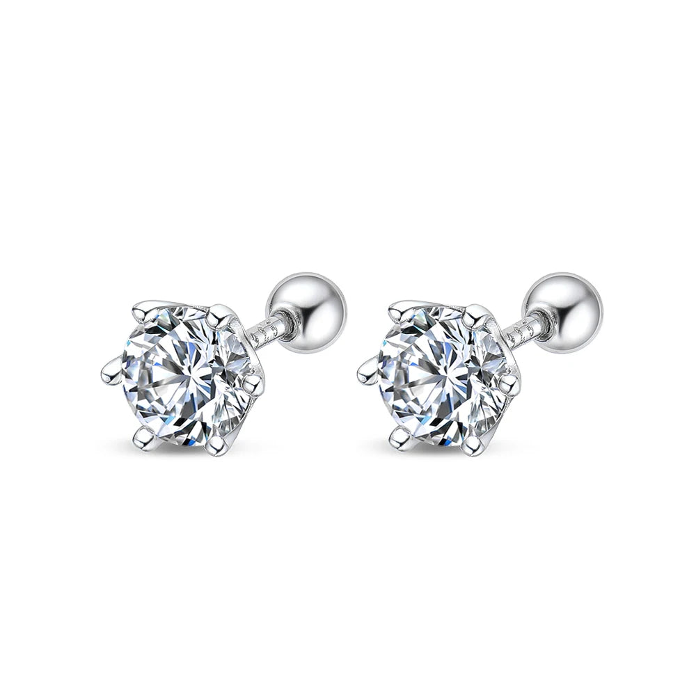 FEOBUR 0.2-2 Carat Moissanite Stud Earring Screw Backs S925 Silver Women Brilliant Diamond Ear Studs Party Fine Jewelry Gifts - She Vibess By C2P