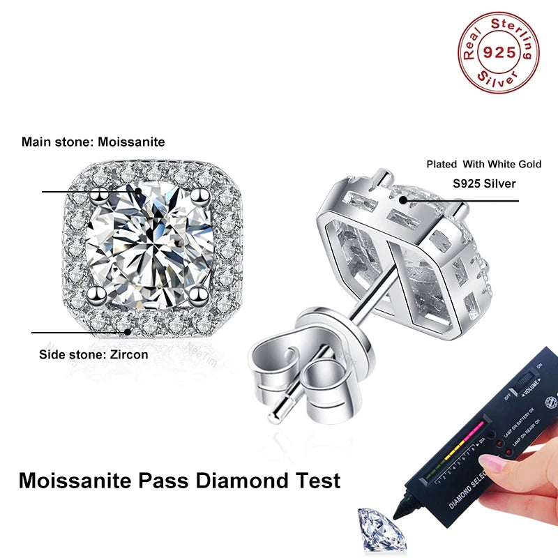 Neetim Real 0.5-1 Carat D Color Moissanite Stud Earrings For Women 100% 925 Sterling Silver Sparkling Earring Wedding Jewelry - She Vibess By C2P