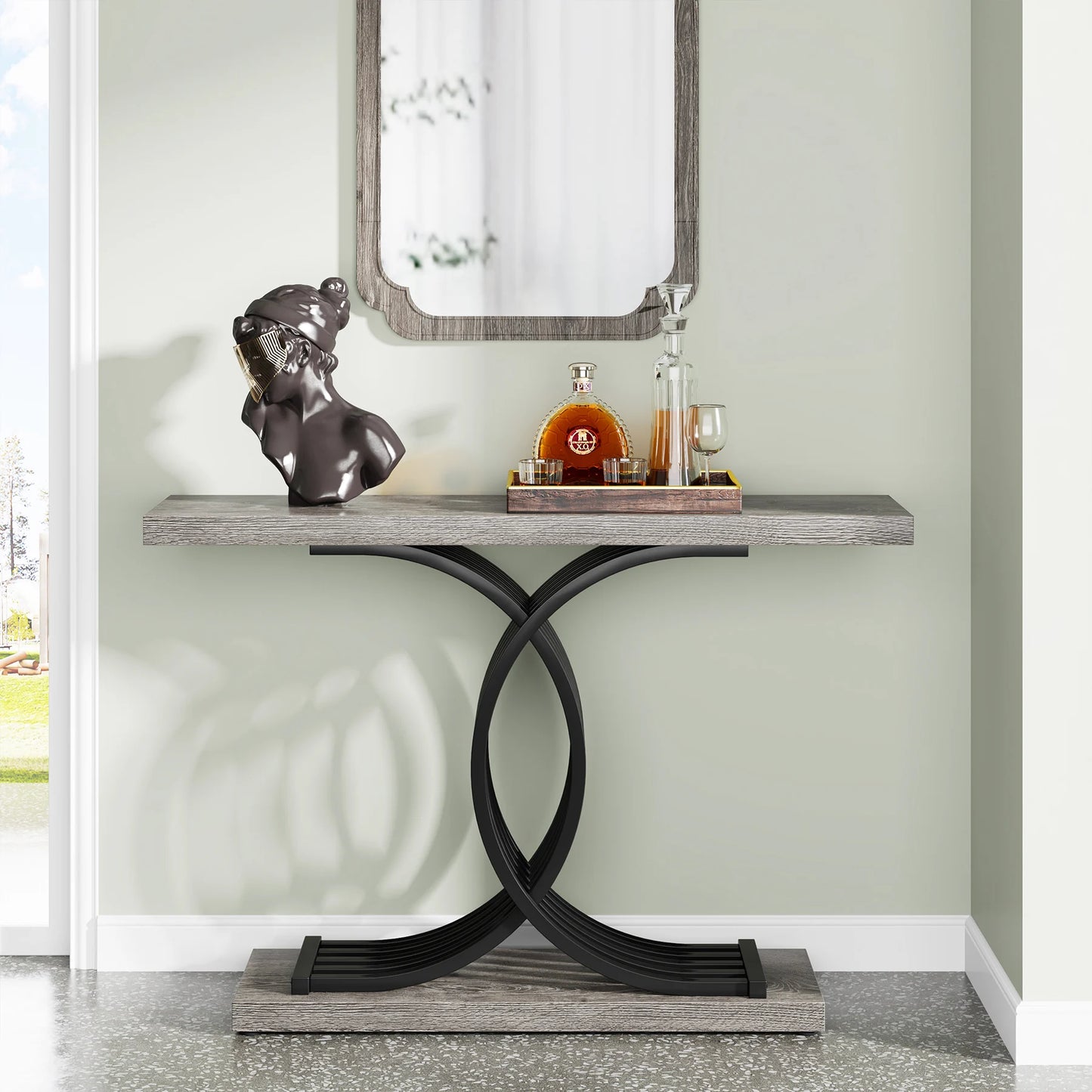 Tribesigns Gold Entryway Table, Modern 39-Inch Console Faux Marble Narrow Wood Sofa with Geometric Metal Legs - She Vibess By C2P