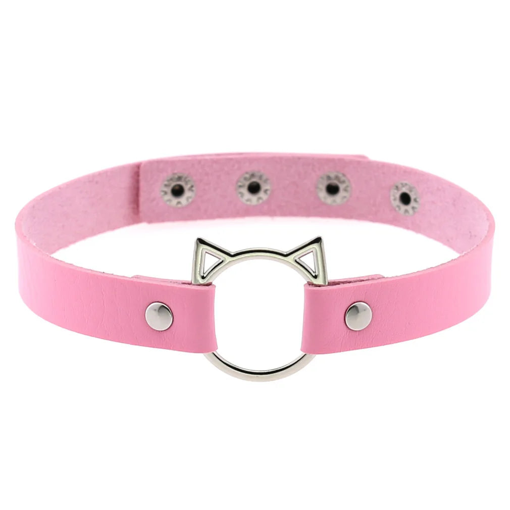 DIEZI Harajuku Pink PU Leather Star Heart Flower Choker Necklace Torques For Women Men Gothic Pink PU Leather -I’m Over 21 - She Vibess By C2P