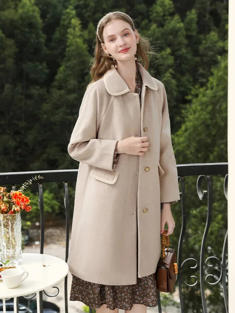 I BELIEVE YOU Fall Clothes 2024 Women Apricot Color Long Styles Woolen Coat Turn-down Collar Office Lady Jackets CMN235377A - She Vibess By C2P