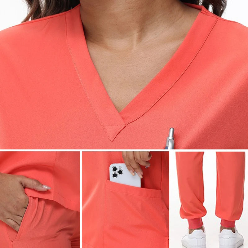 2025 New Nurse Uniforms V-neck Top Jogger Pants Scrub Sets Surgical Workwear Dentist Nursing Suit Hospital Doctor Outfit S21 - She Vibess By C2P