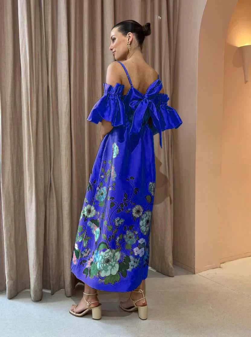 SoleVibe™ 2024 One-Shoulder Vintage Print Dress – Sexy Halter, Hidden Pockets, and Elegant Summer Party Vibes - She Vibess By C2P