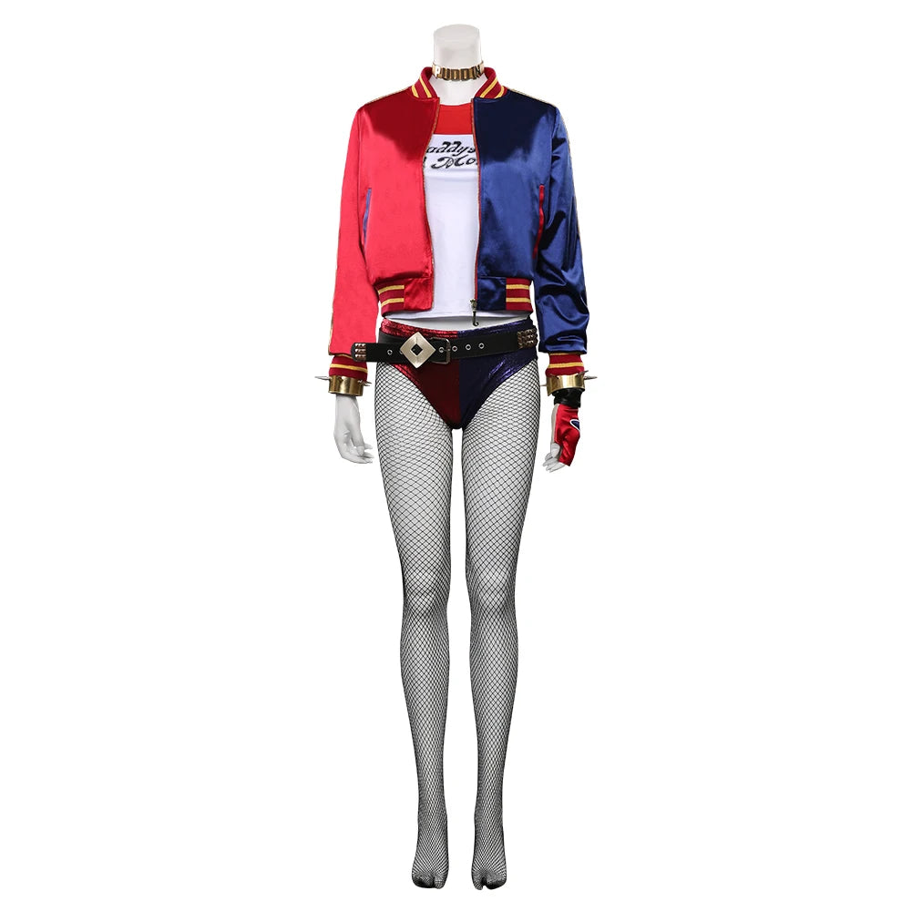 Movie Super Villain Fantasy Female Quinzel Cosplay Costume Black Red Jacket Coat Pants Women Halloween Carnival Disguise Suit-I’m Over 21 - She Vibess By C2P
