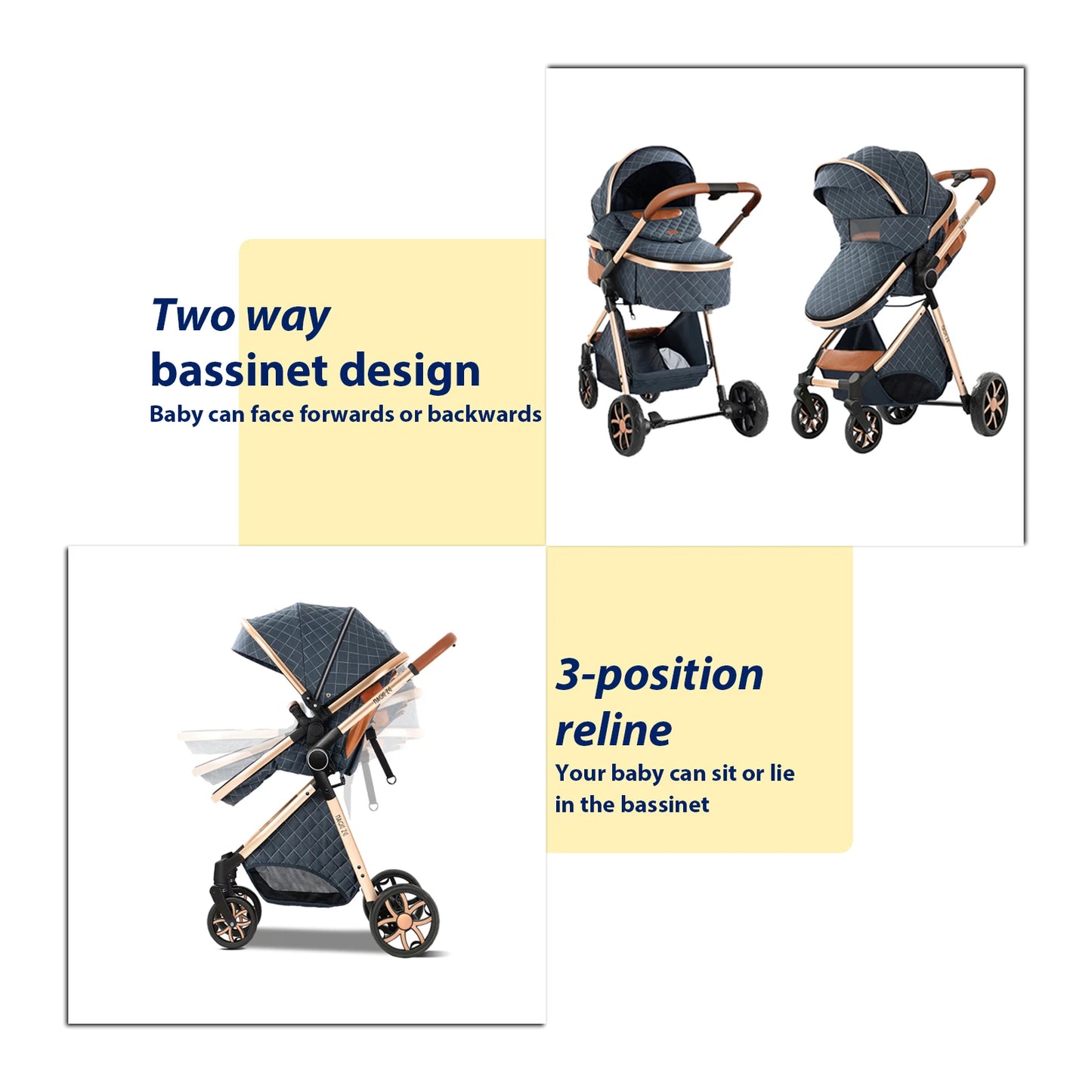 Lightweight Baby Stroller 3 in 1 Newborns Travel System Prams Multifunctional High Landscape Baby 4 IN 1 Strollers with Isofix - She Vibess By C2P