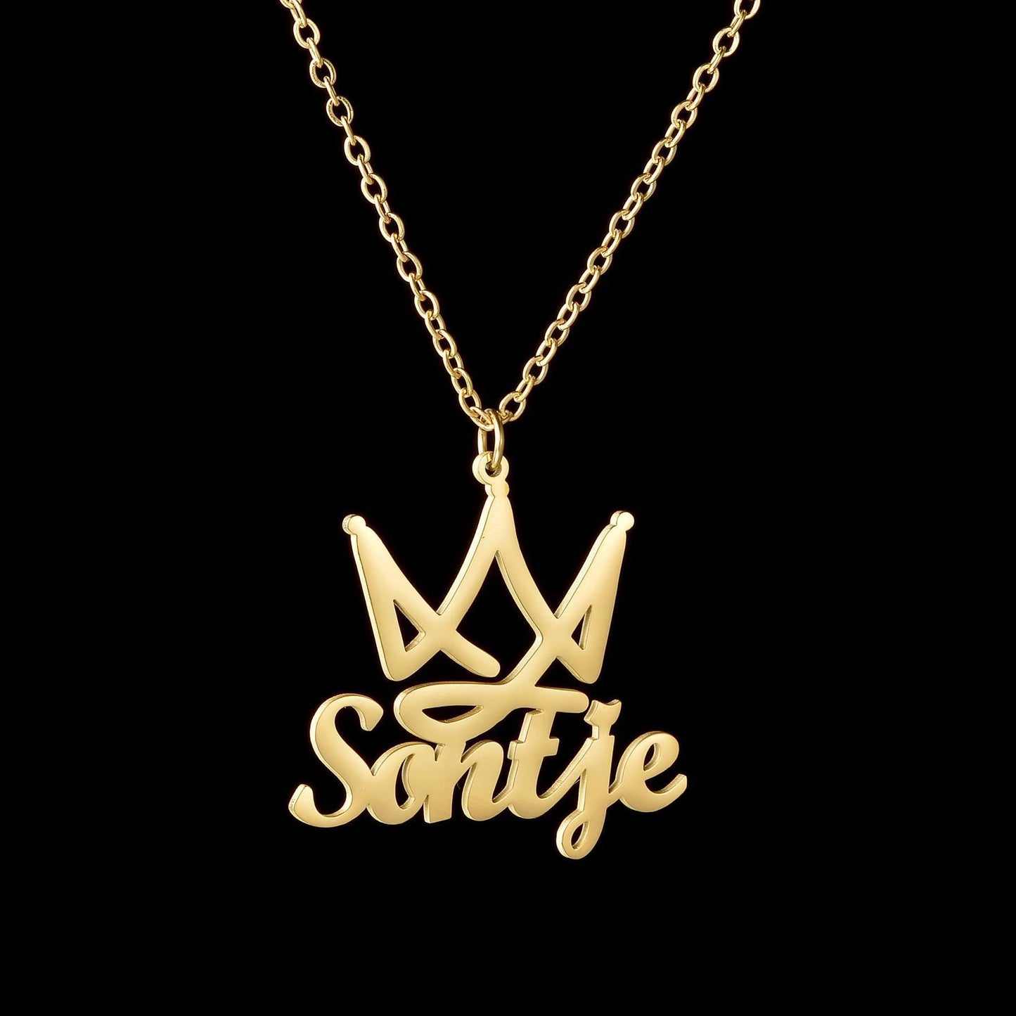 Goxijite Customized Name Pendant For Men Women Stainless Steel Personalized Big Crown Letter Necklace Thick Chain Jewelry Gift - She Vibess By C2P