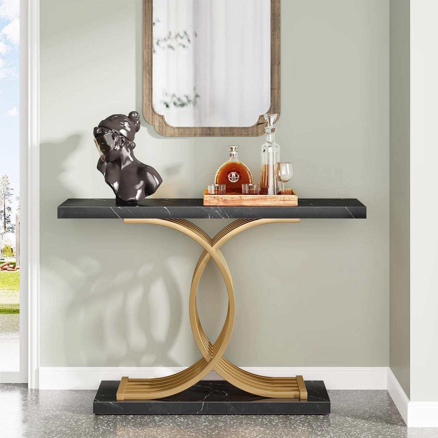 Tribesigns Gold Entryway Table, Modern 39-Inch Console Faux Marble Narrow Wood Sofa with Geometric Metal Legs - She Vibess By C2P
