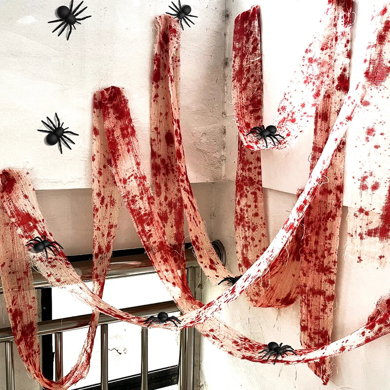 3/5m Halloween Bloody Cloth Strips Blood Gauze Bandage Haunted House Secret Room Horror Party Halloween Scene Decoration Props - She Vibess By C2P