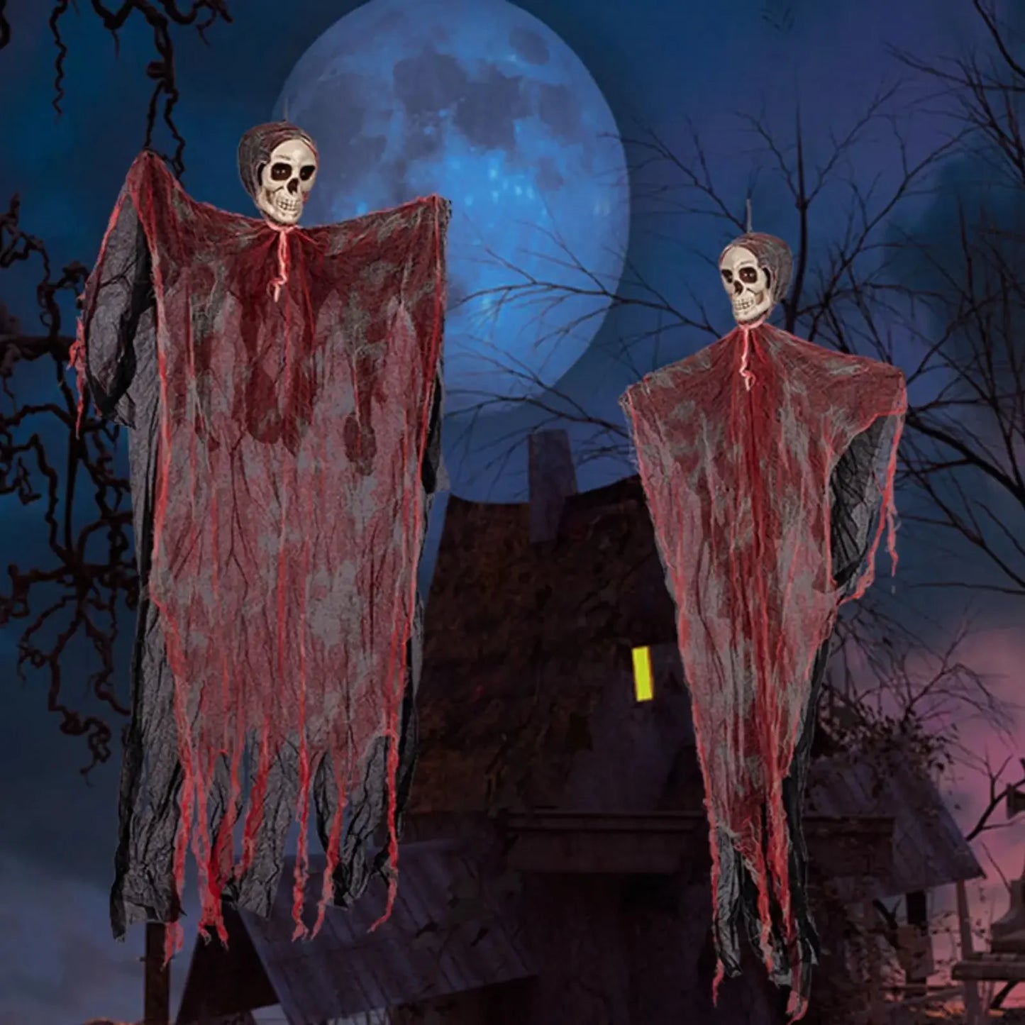 Scary Halloween Hanging Ghost Skull Halloween Party Decoration Hanging Grim Reaper Garden Bar Haunted House Skeleton Prop - She Vibess By C2P