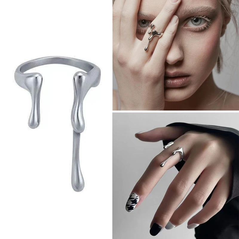 Ring Punk Rings for Men Women Adjustable Rings Chunky Silver Jewelry Rings Bulky Rings Hippie Rings for Boys Girls - She Vibess By C2P
