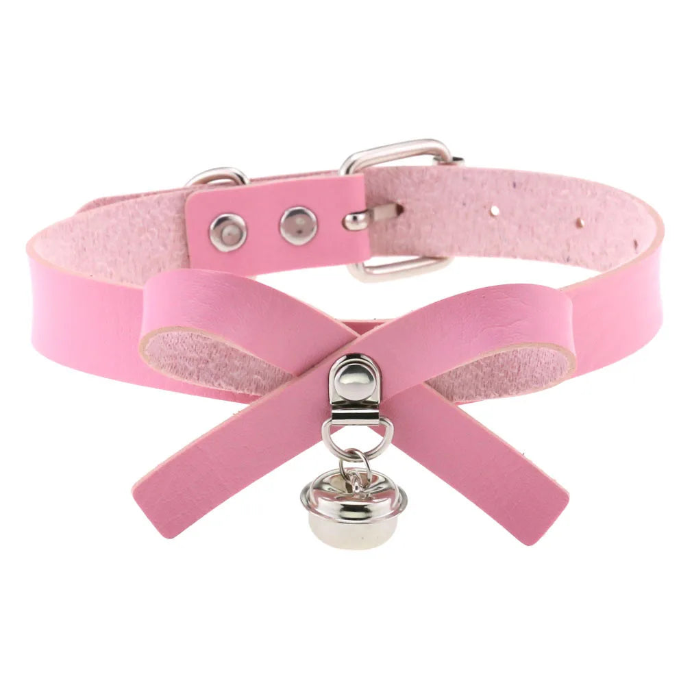 DIEZI Harajuku Pink PU Leather Star Heart Flower Choker Necklace Torques For Women Men Gothic Pink PU Leather -I’m Over 21 - She Vibess By C2P