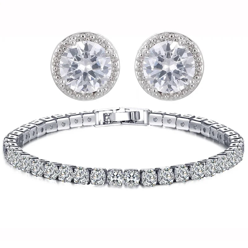 LXOEN Fashion White Clear 8mm Round Cubic Zircon Stud Earrings For Women Wedding Jewelry Trendy Crystal Earrings brinco Gift - She Vibess By C2P