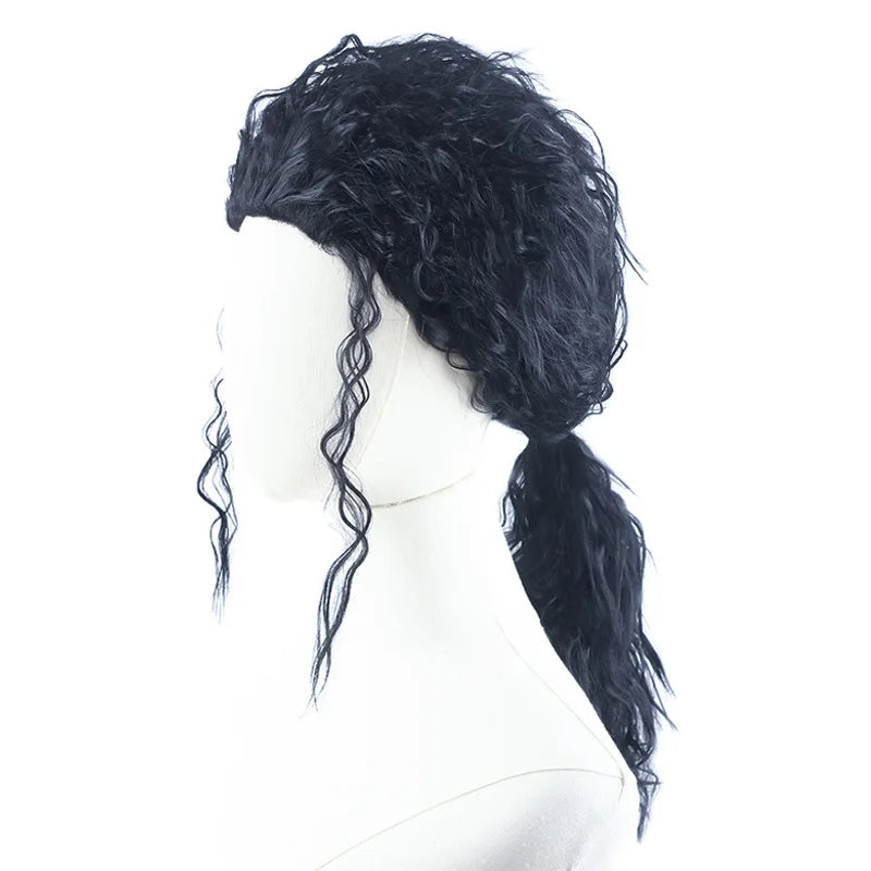 MJ Michael Cosplay Black Wig Jackson Michael Role Play Medium Long Curly Black Hair Pigtail Wig Halloween Cos Wigs + wig cap - She Vibess By C2P