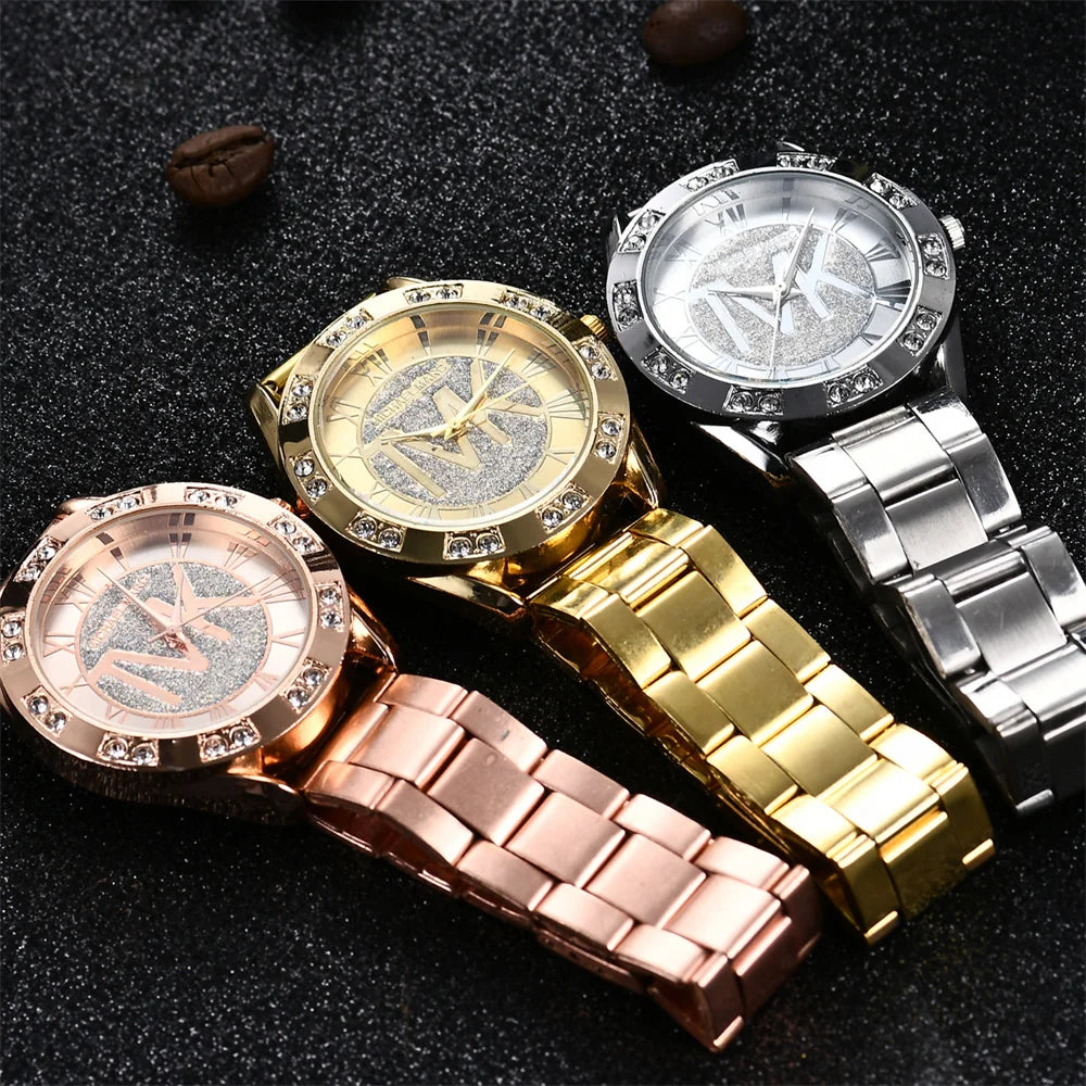 Luxury Women's Watch Fashion 2025 Diamonds TVK Quartz Watch Business Stainless Steel Gold Ladies Clock Gift Wristwatch - She Vibess By C2P