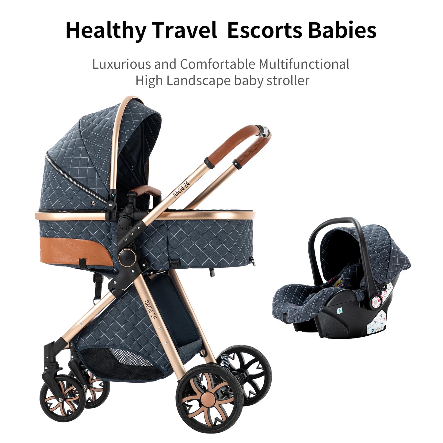 Lightweight Baby Stroller 3 in 1 Newborns Travel System Prams Multifunctional High Landscape Baby 4 IN 1 Strollers with Isofix - She Vibess By C2P