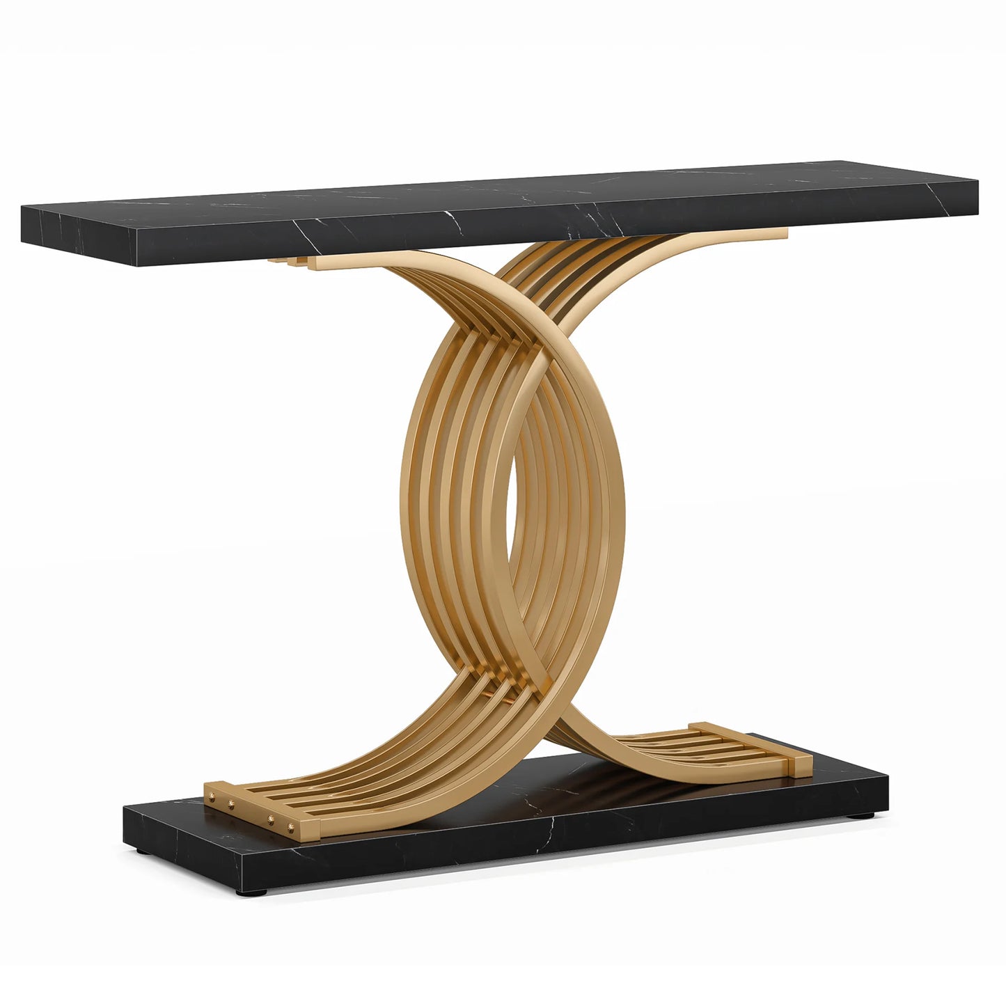 Tribesigns Gold Entryway Table, Modern 39-Inch Console Faux Marble Narrow Wood Sofa with Geometric Metal Legs - She Vibess By C2P