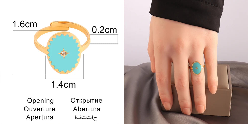 Stainless Steel Rings Open Rings For Women Rings Wide Ring Colorful Geometry Chain Female Rings Jewelry Party Gift Wholesale - She Vibess By C2P