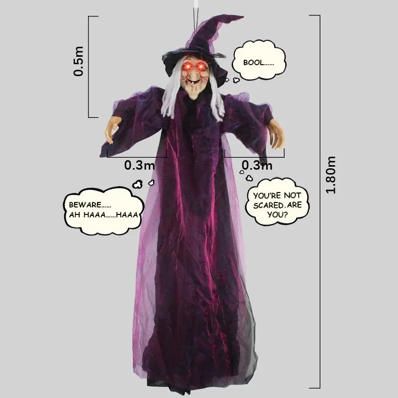 Halloween Hanging Witch Decor Skeleton with Sound Glowing Red Eyes Scary Talking Witch Halloween Decorations Haunted House Props - She Vibess By C2P