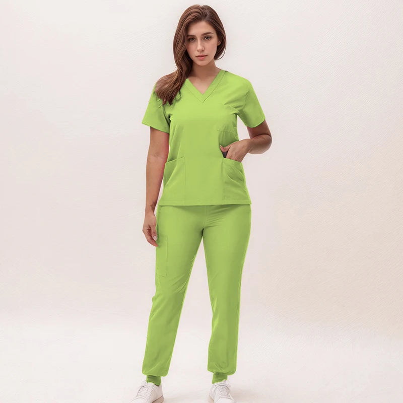 2025 New Nurse Uniforms V-neck Top Jogger Pants Scrub Sets Surgical Workwear Dentist Nursing Suit Hospital Doctor Outfit S21 - She Vibess By C2P