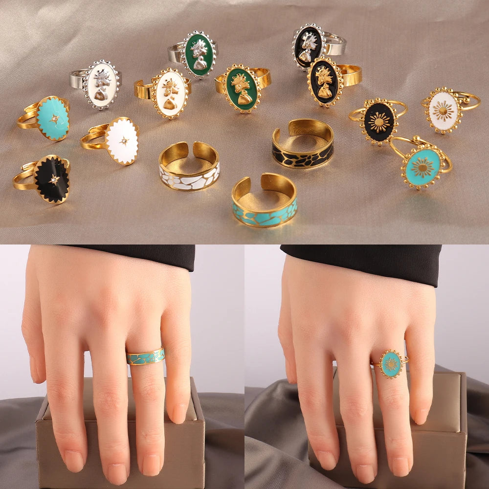 Stainless Steel Rings Open Rings For Women Rings Wide Ring Colorful Geometry Chain Female Rings Jewelry Party Gift Wholesale - She Vibess By C2P