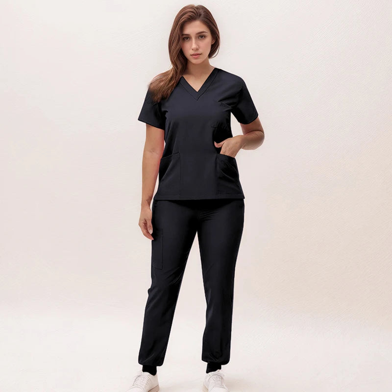 2025 New Nurse Uniforms V-neck Top Jogger Pants Scrub Sets Surgical Workwear Dentist Nursing Suit Hospital Doctor Outfit S21 - She Vibess By C2P