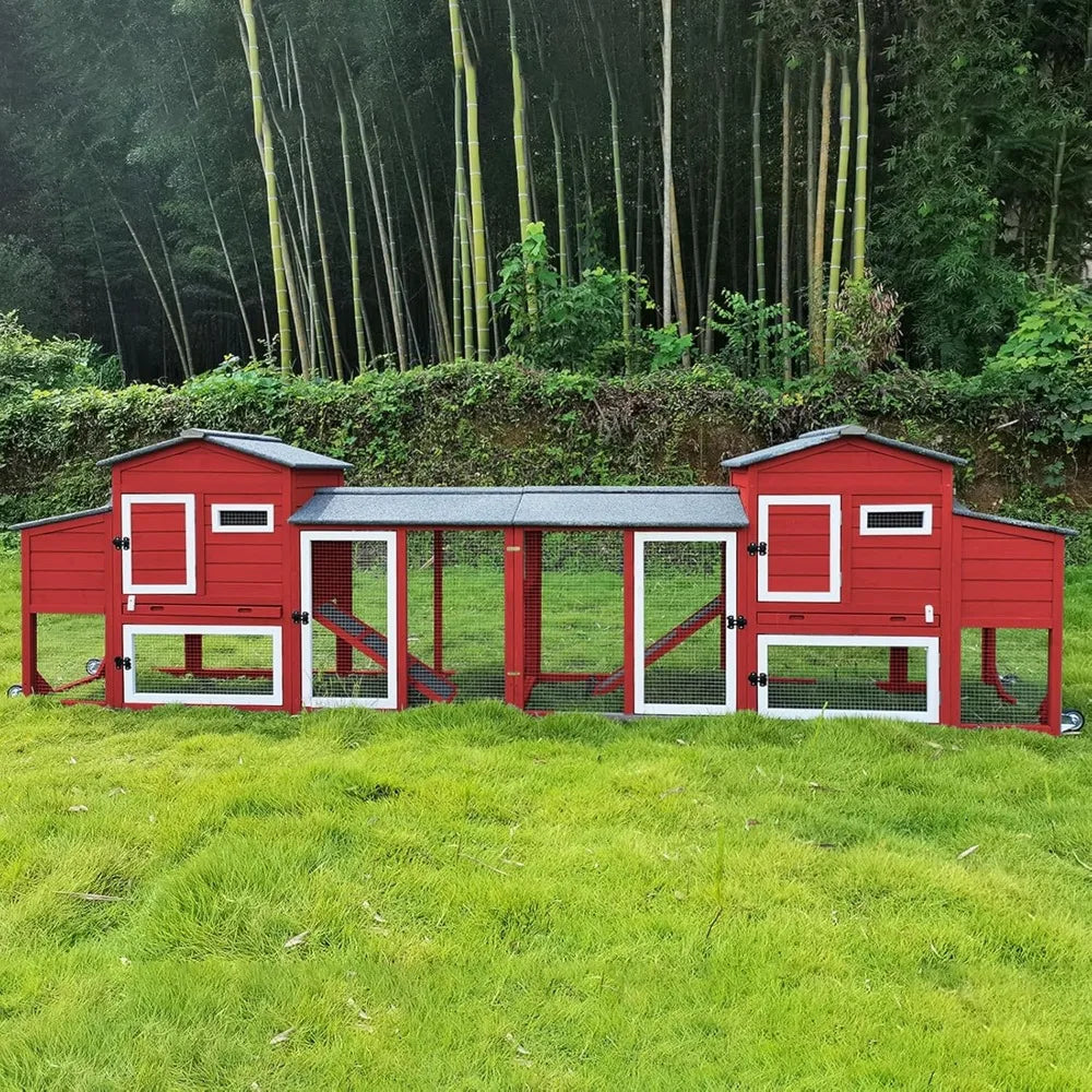 136" Chicken Coop with Wheels, Backyard Wooden Hen House Outdoor for 1-6 Chickens, 2 Story Poultry Cage Chicken Coop and Run, Ne - She Vibess By C2P